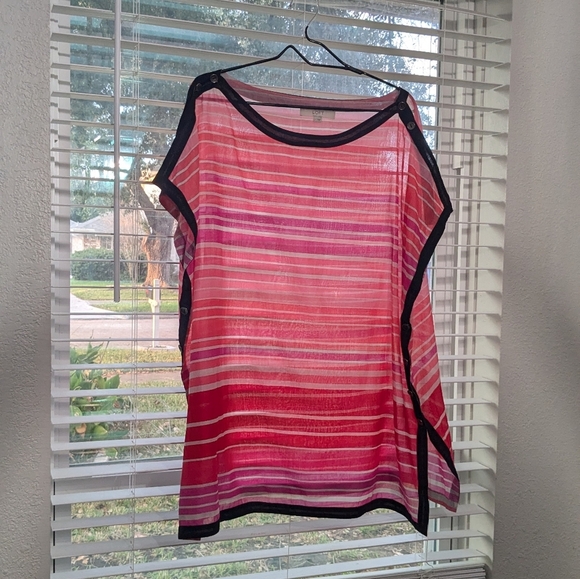 LOFT Pink Striped Semi-Sheer Kaftan Tunic Top Oversized Boxy Lightweight L - Picture 4 of 15